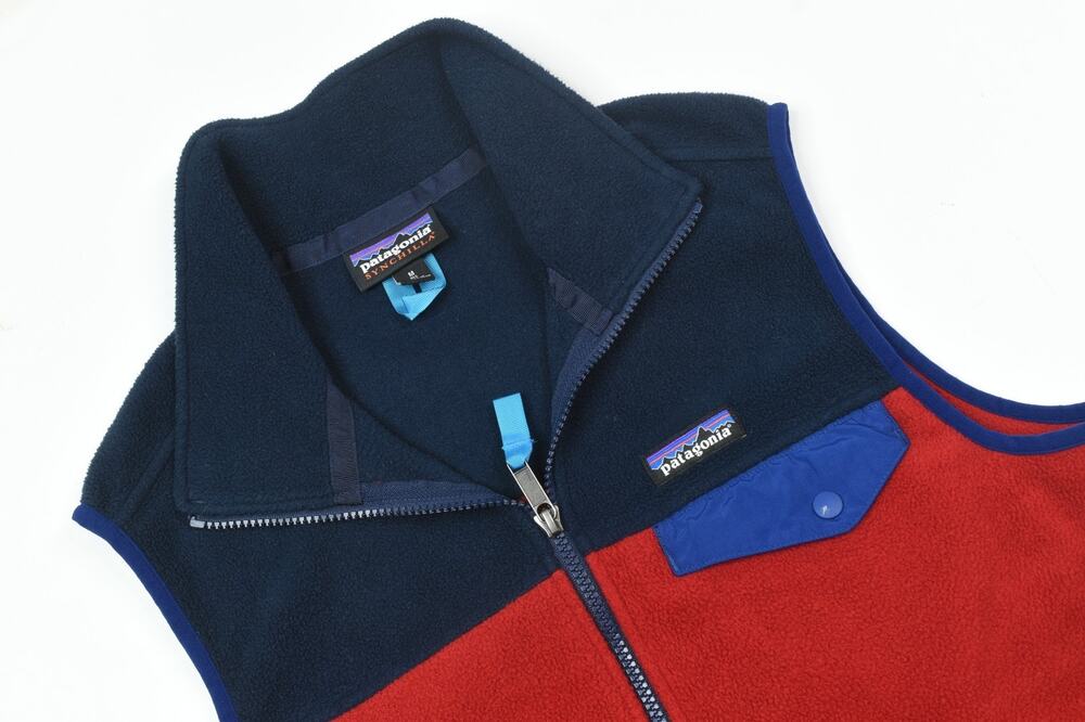 Patagonia Sychilla Vest Mens Medium Red Blue Full-Zip Fleece Lightweight